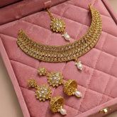 Rivas AD Necklace Set – Jhumki, Tikka & Pearl Crystal Cosmia