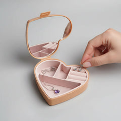 Heart-Shaped Mini Travel Jewelry Box Organizer with Mirror Cosmia.pk