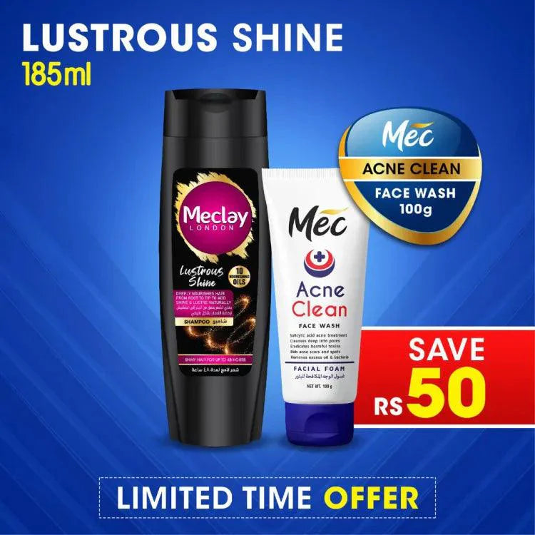 Mec Acne Clean Face Wash 100gm With Meclay London Lustrous Shine Shampoo 185ml (Save Rupees 50) Meclay London