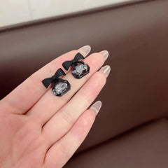Elegant Black Crystal Bow Knot Stud Earrings Cosmia