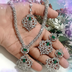 Zircon Necklace Set – Necklace, Earrings & Tikka Cosmia