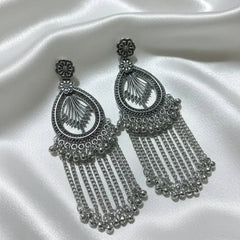 Silver-Plated Oxidized Afghani-Style Jhumka Drop Earrings Cosmia