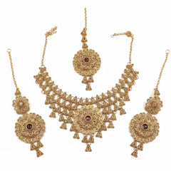Rose Bridal Color Necklace Set with Earrings & Tikka Cosmia
