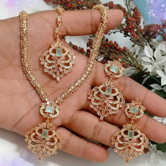 Zircon Necklace Set – Necklace, Earrings & Tikka Cosmia
