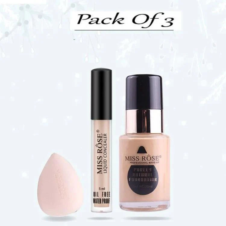 Miss Rose Concealer, Foundation & Blender - 3 Pcs Set Miss Rose