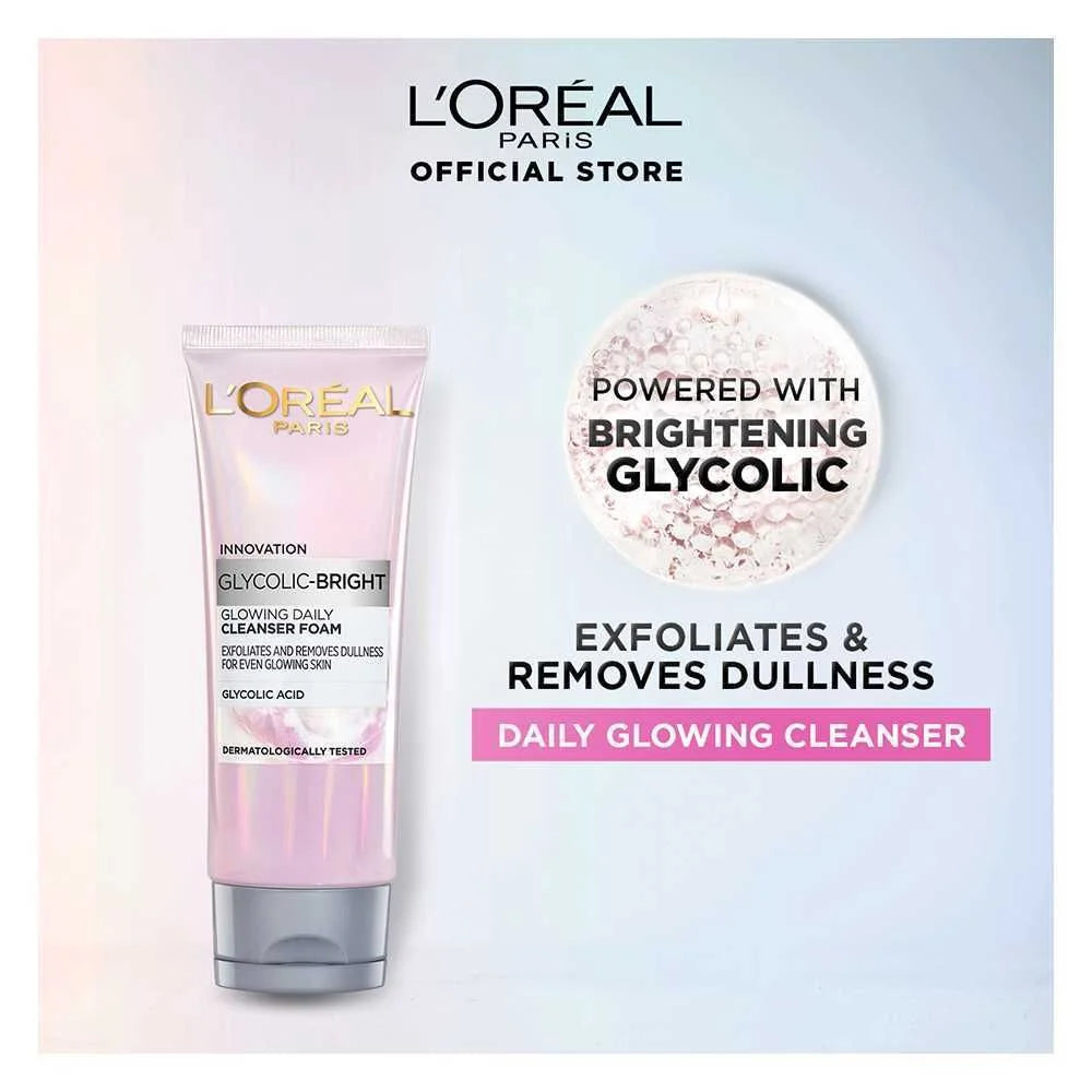 L'Oreal Paris Innovation Glycolic-Bright Glowing Daily Cleanser Foam - 100ml Loreal Paris