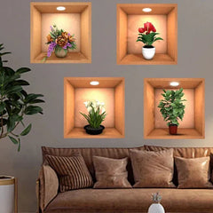 4-Piece 3D Simulated Plant Vase Wall Stickers Cosmia.pk