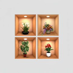4-Piece 3D Simulated Plant Vase Wall Stickers Cosmia.pk