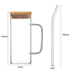 Modern Square Borosilicate Glass Cups with Colored Handles -400ml Cosmia.pk