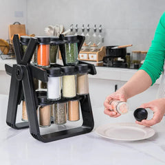 360° Rotating Ferris Wheel Spice Rack Organizer – 18 Pcs Glass Bottles Cosmia.pk