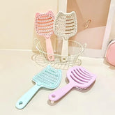 Cute Cat-Eared Hollow Out Detangling Hair Brush with Removable Base Cosmia.pk