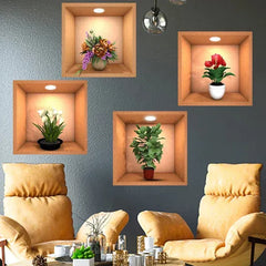 4-Piece 3D Simulated Plant Vase Wall Stickers Cosmia.pk