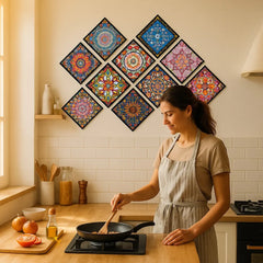 Traditional Mandala Tile Wall Stickers - 12Pcs Cosmia.pk