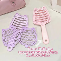 Cute Cat-Eared Hollow Out Detangling Hair Brush with Removable Base Cosmia.pk