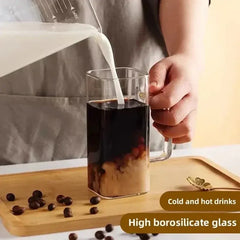 Modern Square Borosilicate Glass Cups with Colored Handles -400ml Cosmia.pk