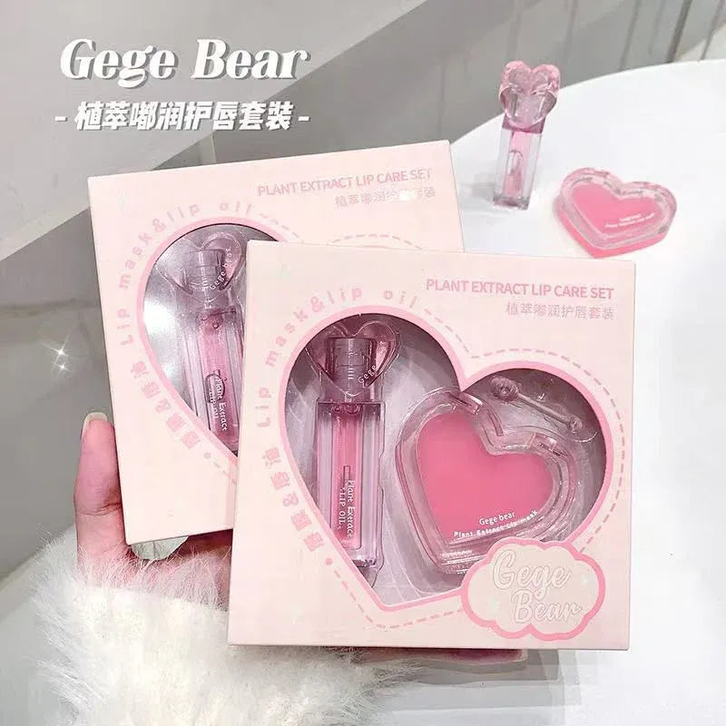Gege Bear Plant Extract Lip Mask Lip Oil - 2Pcs Set Gege Bear