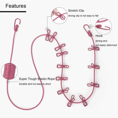 Multi Functional Portable Drying Rope with 12 Clips and 2 Hooks Cosmia.pk