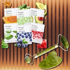 BIOAQUA Pack of 10Pcs Moisturizing Face Sheet Mask +Jade Roller Facial Body Massage Bioaqua