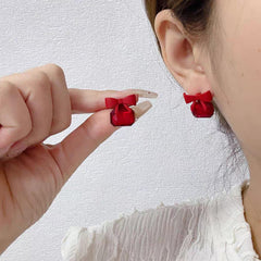 Lovely Square Bow Earrings - Red Cosmia.pk