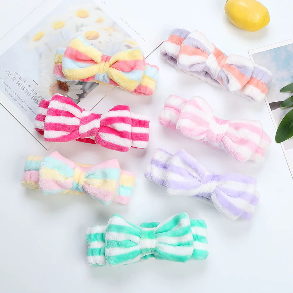 Women's Striped Bow Face Wash Headband Cosmia.pk