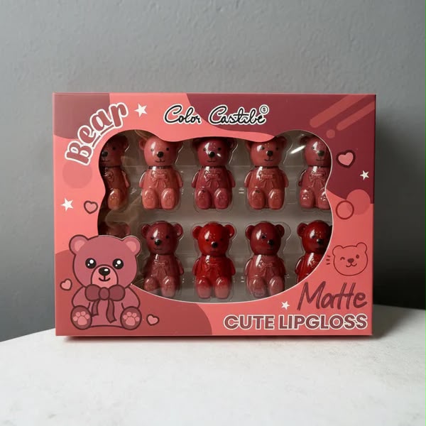 Color Castle 10 Pcs Matte Bear Lip Gloss Set | Cute Moisturizing Lip Gloss Collection Color Castle