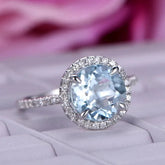 Round Aquamarine Halo Ring with Diamond Accents Cosmia