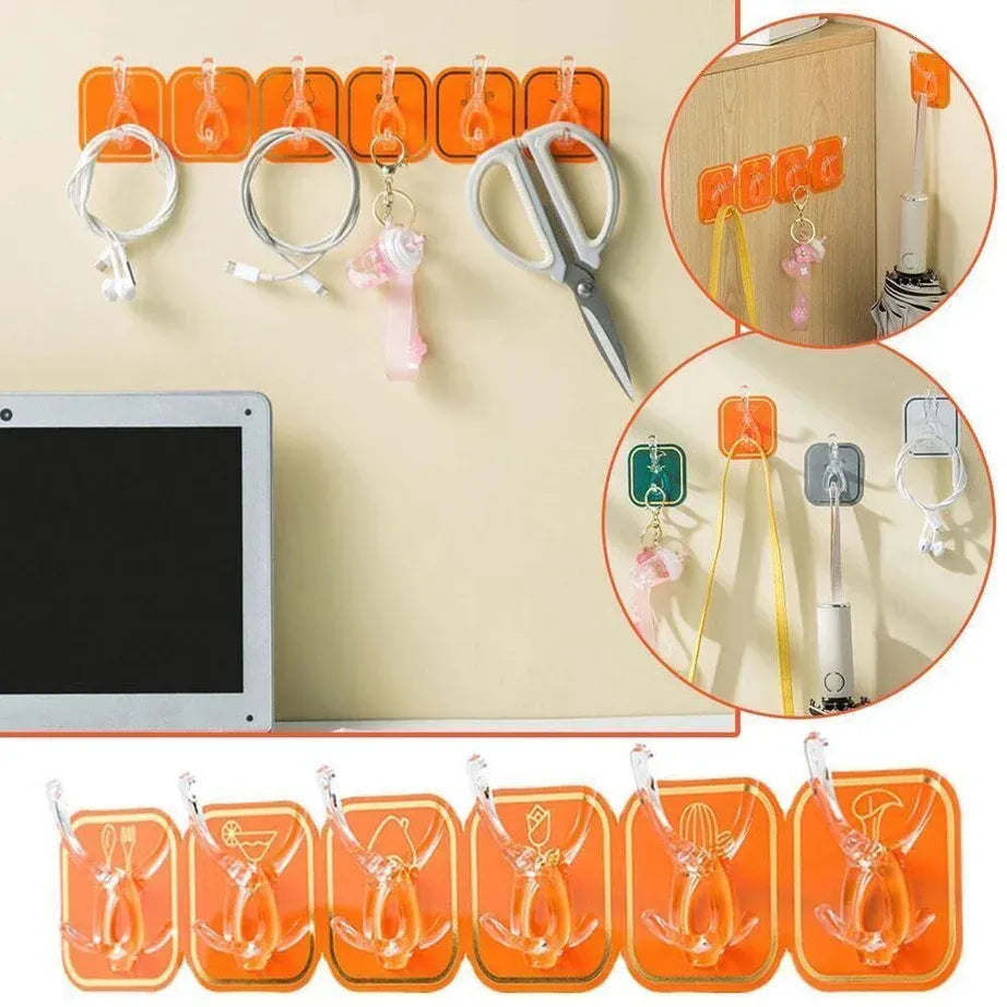 Wall Mounted Punch Free Strong Self Adhesive Stylish 6 Hook Cosmia.pk