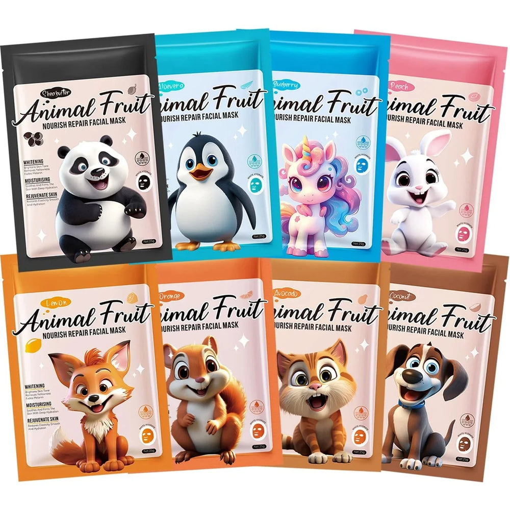 SADOER Pack of 08 Animal Fresh Fruit Natural Animal Series Facial Sheet Mask Sadoer