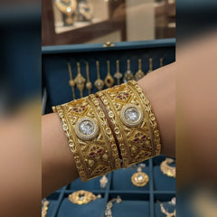 Zircon Work High Quality Rajwari Gold Bangles Cosmia