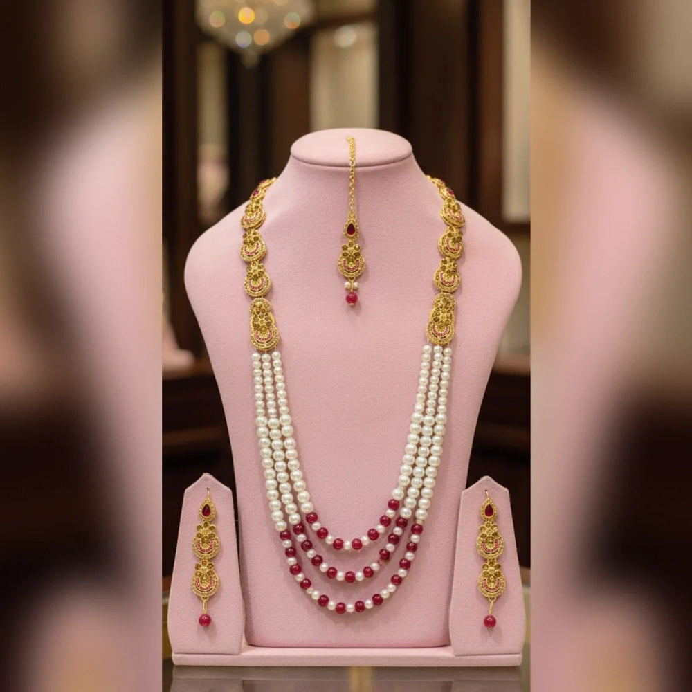 Pearl Mala Set with Tikka & Earrings – Timeless Grace Cosmia