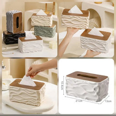 Nordic Wavy Tissue Box Cover with Wooden Lid - Each Cosmia.pk