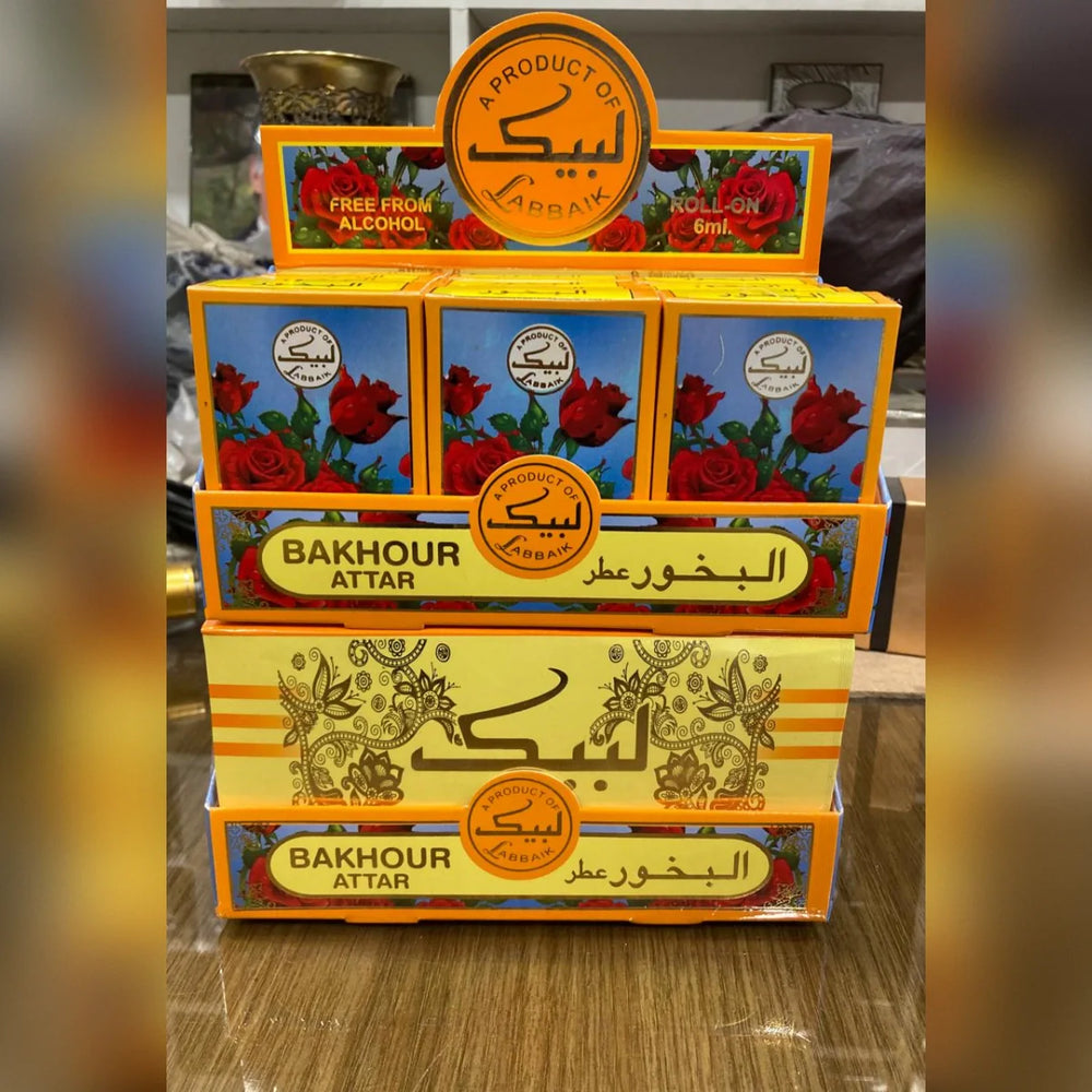 Original labbaik Al-bakhoor attar With Tasbeeh - 6ml (Pack of 6) Labbaik
