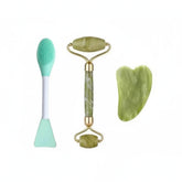 (Pack of 3) Jade Roller, Gua Sha & 2 in 1 Mask Brush and Massage Cosmia.pk