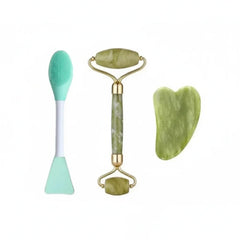 (Pack of 3) Jade Roller, Gua Sha & 2 in 1 Mask Brush and Massage Cosmia.pk