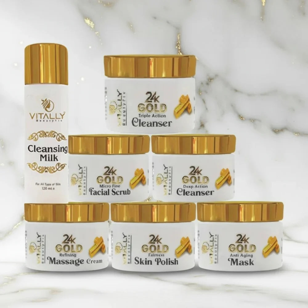 Vitally Gold 6 Steps Facial Set with Free Gift CLeansing Milk - 120gm Vitally