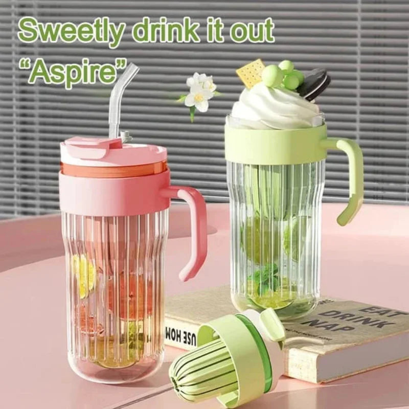 Large Capacity Water Cup with Glass straw Simple Transparent Cup Cosmia.pk