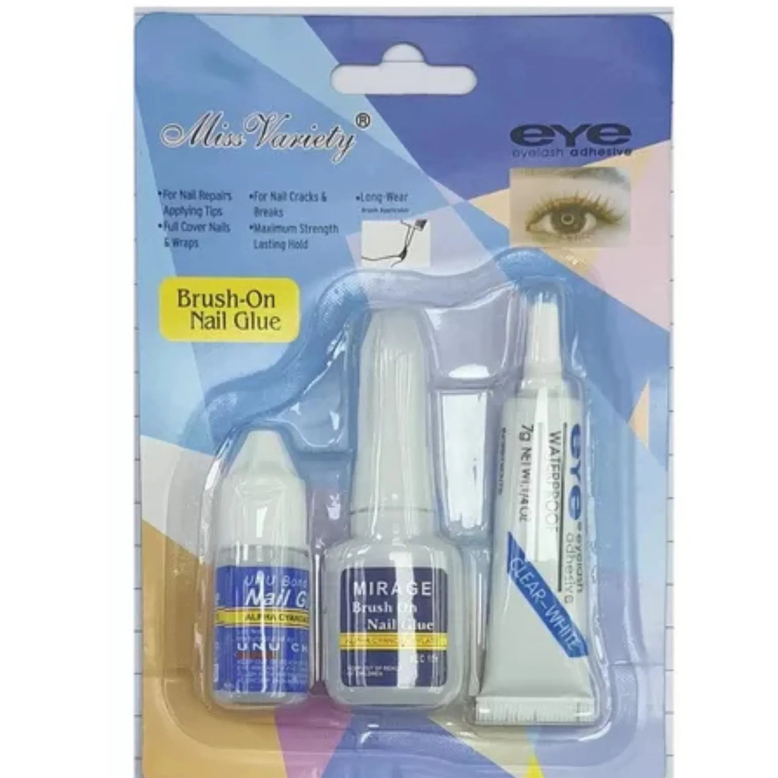 Miss Variety Brush On Nail Glues & Eye Lash Glue (3 Pcs) Miss Variety