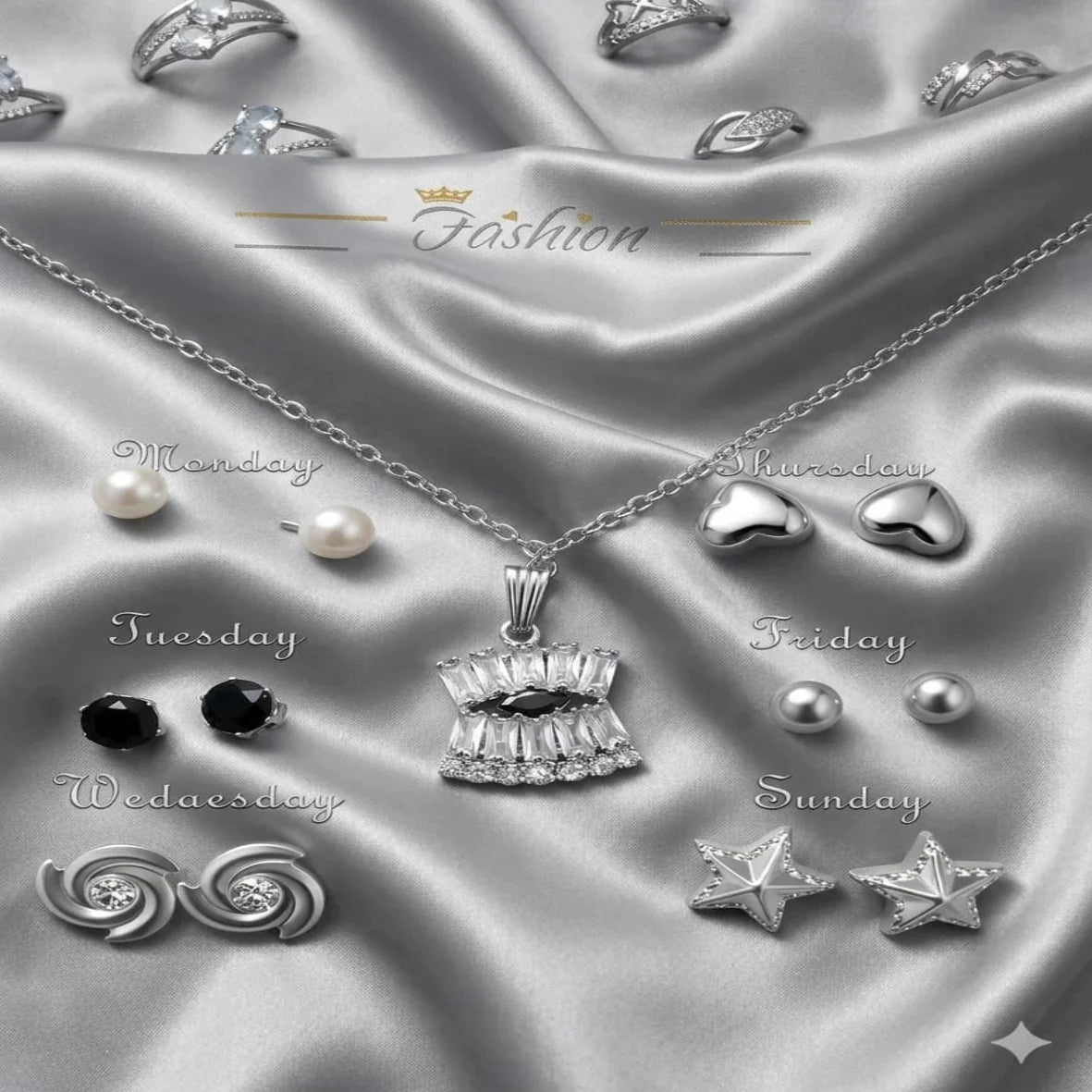 Seven Days of the Week jewelry gift set with necklace and matching Fashion
