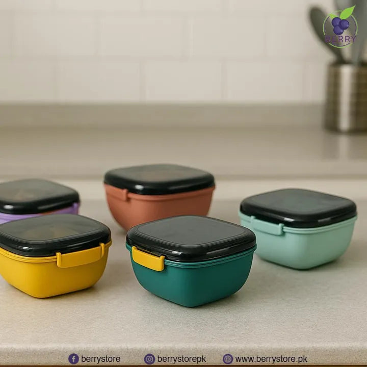 Square Airtight Lunch Box with Spoon – 700ml Lock Lid Food Container Cosmia.pk