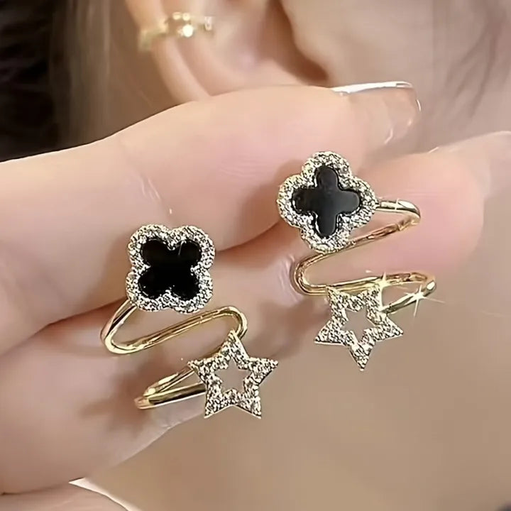 Elegant & Cute Black Four Leaf Flower Stud Earring Cosmia.pk