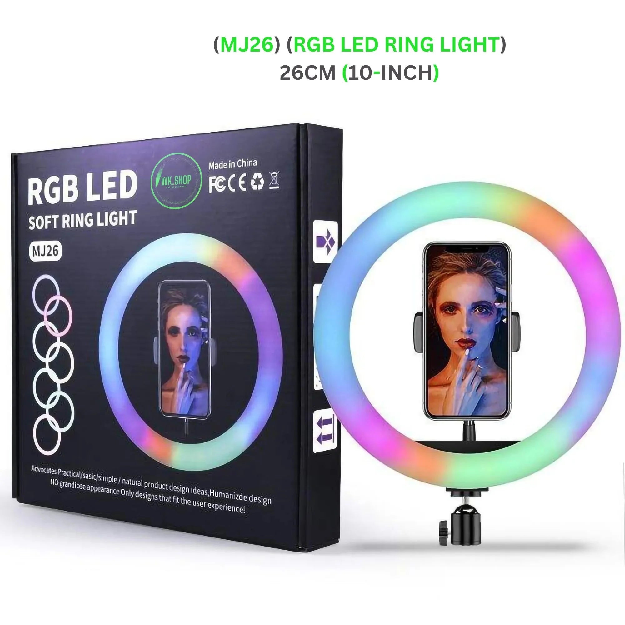MJ26 10 Inch RGB Led Ring Light With PHONE HOLDER RGB