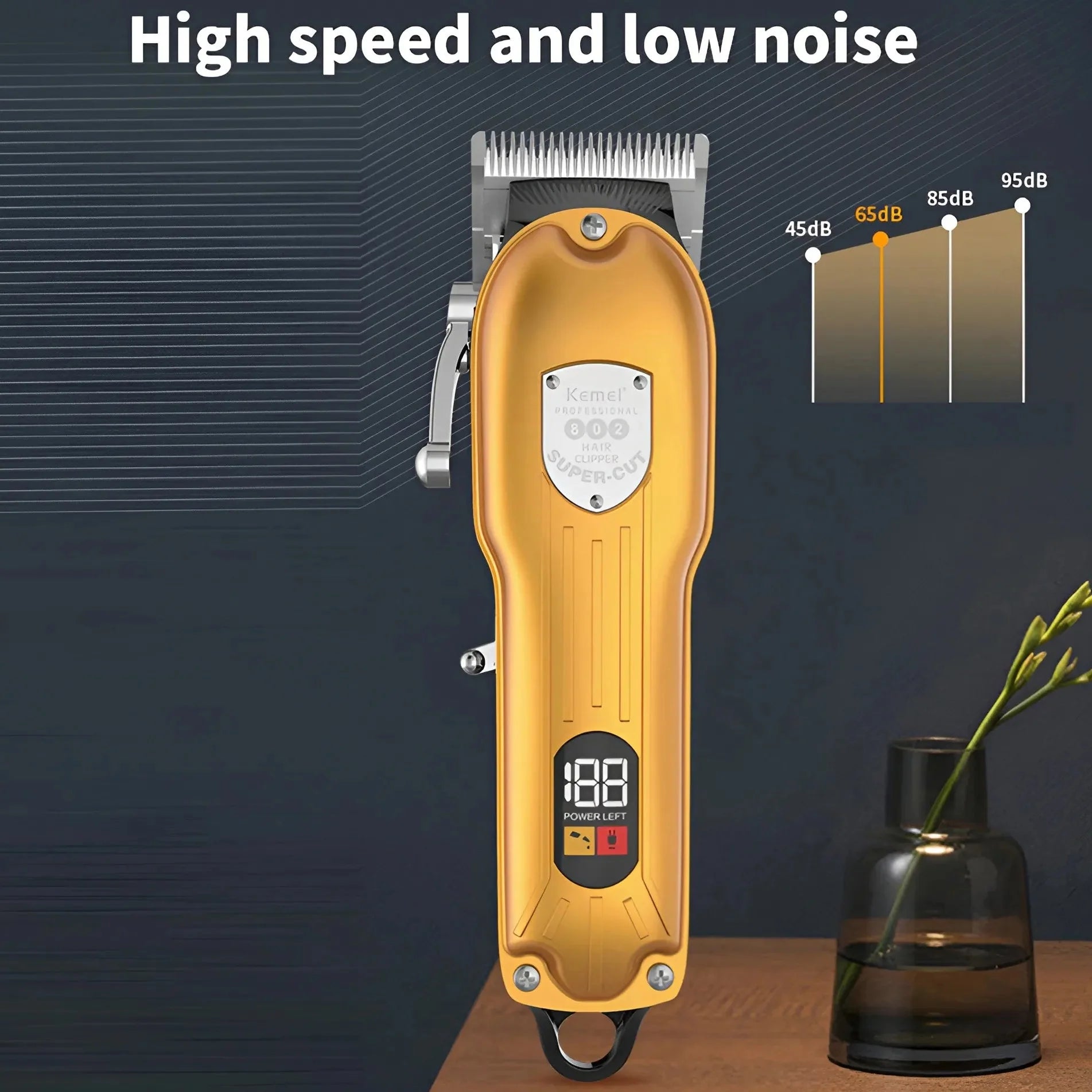 Kemei KM-802 Metal Engraving Hair Clipper with LED Display for Men Kemei
