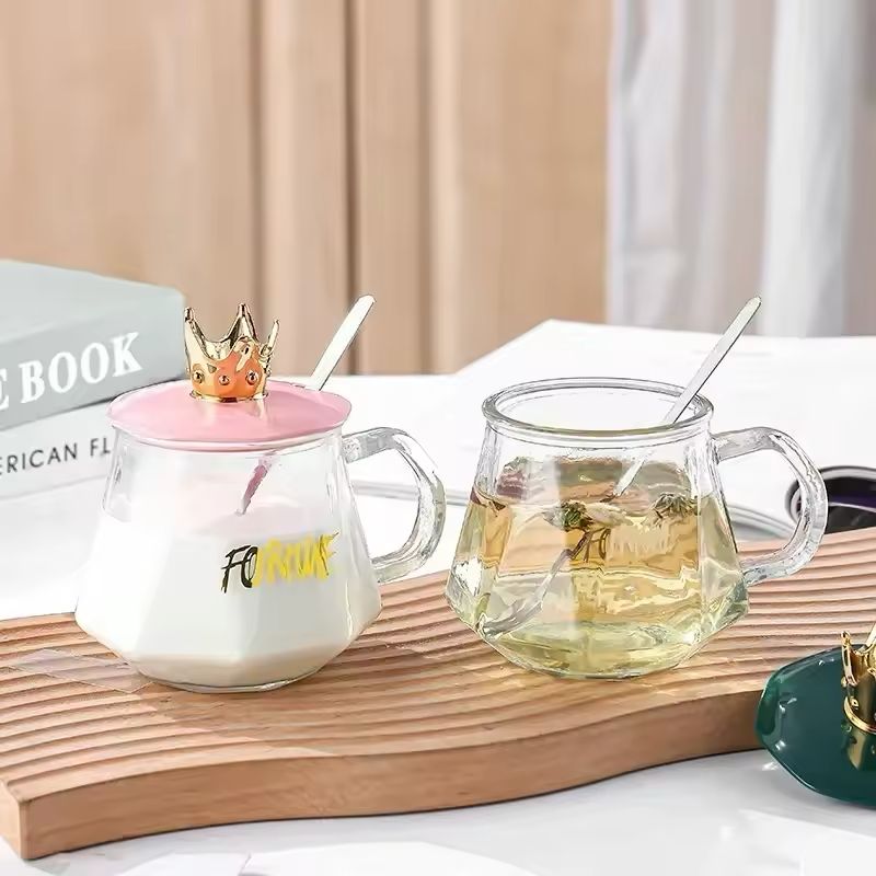 Golden Crown Shape Tea-Coffee Mug Glass Cup with Handle - Each Cosmia.pk