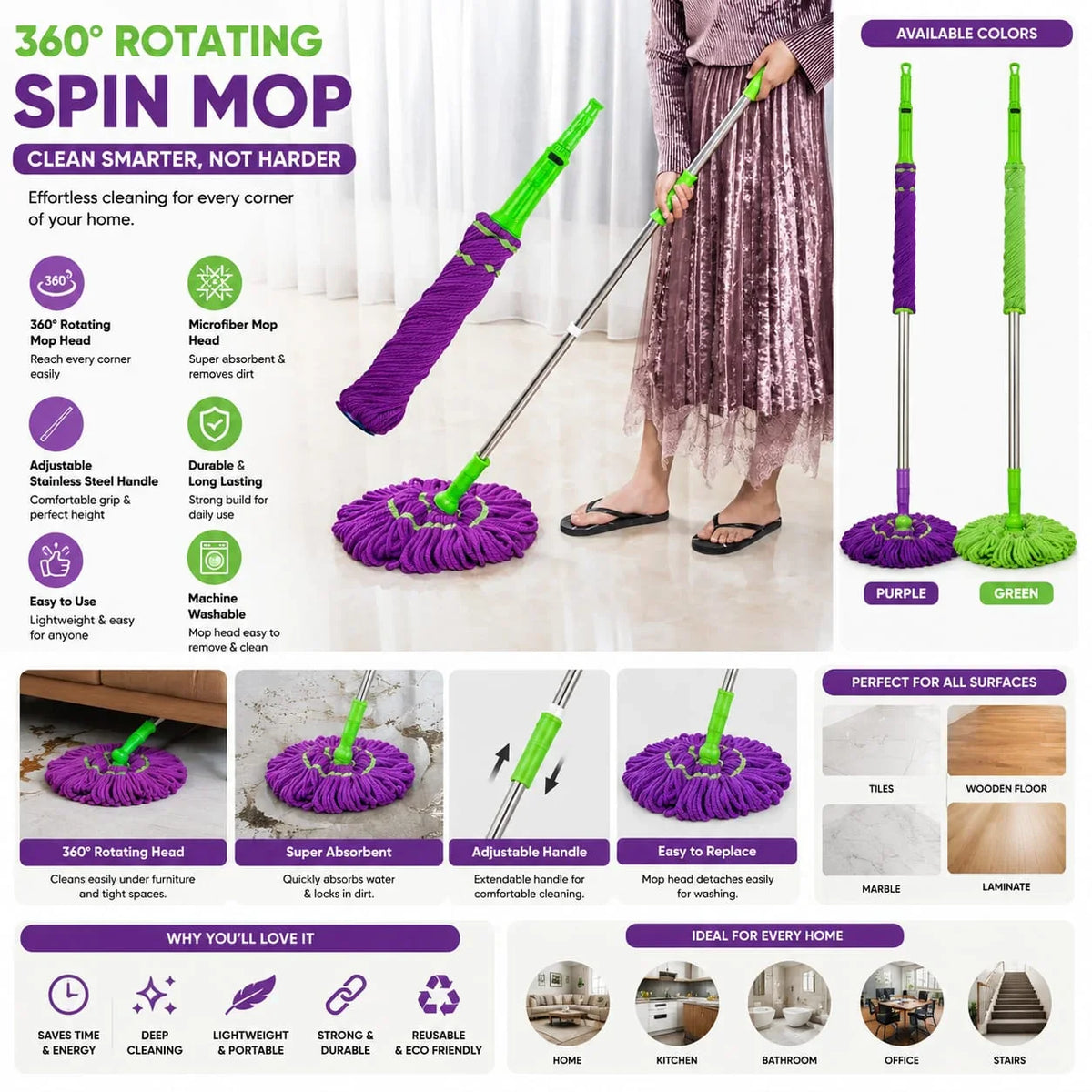 Self-Wringing Twist Mop with Extendable Stainless Steel Handle Cosmia.pk