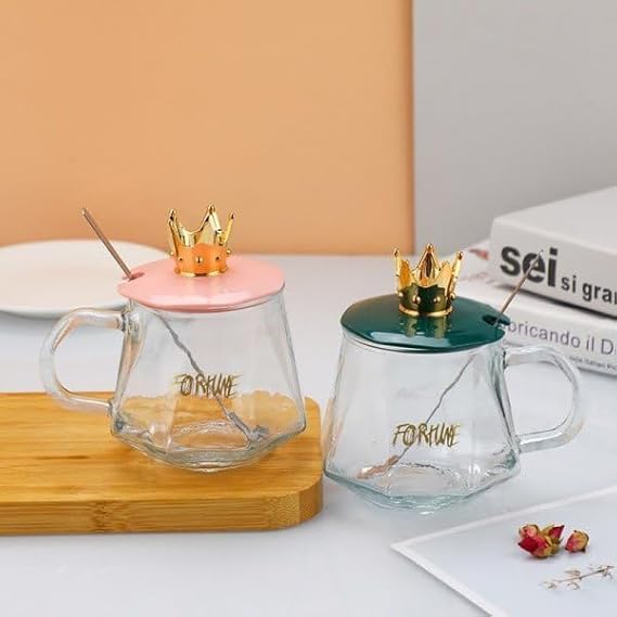 Golden Crown Shape Tea-Coffee Mug Glass Cup with Handle - Each Cosmia.pk