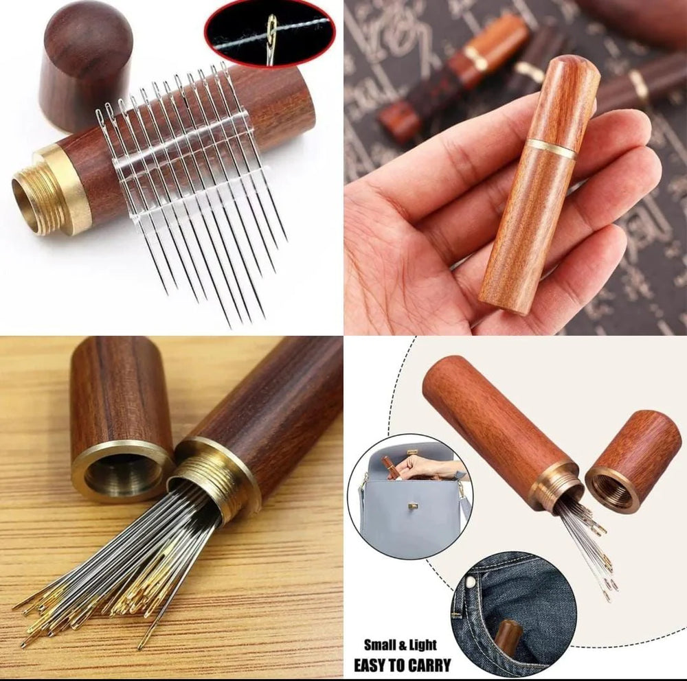 Easygo self-threading sewing needles with a wooden storage case Cosmia.pk