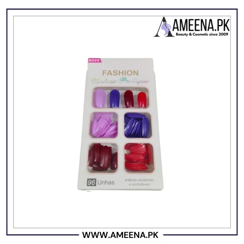 Beautiful Artificial Nails in Different Colors 96 pcs Cosmia.pk