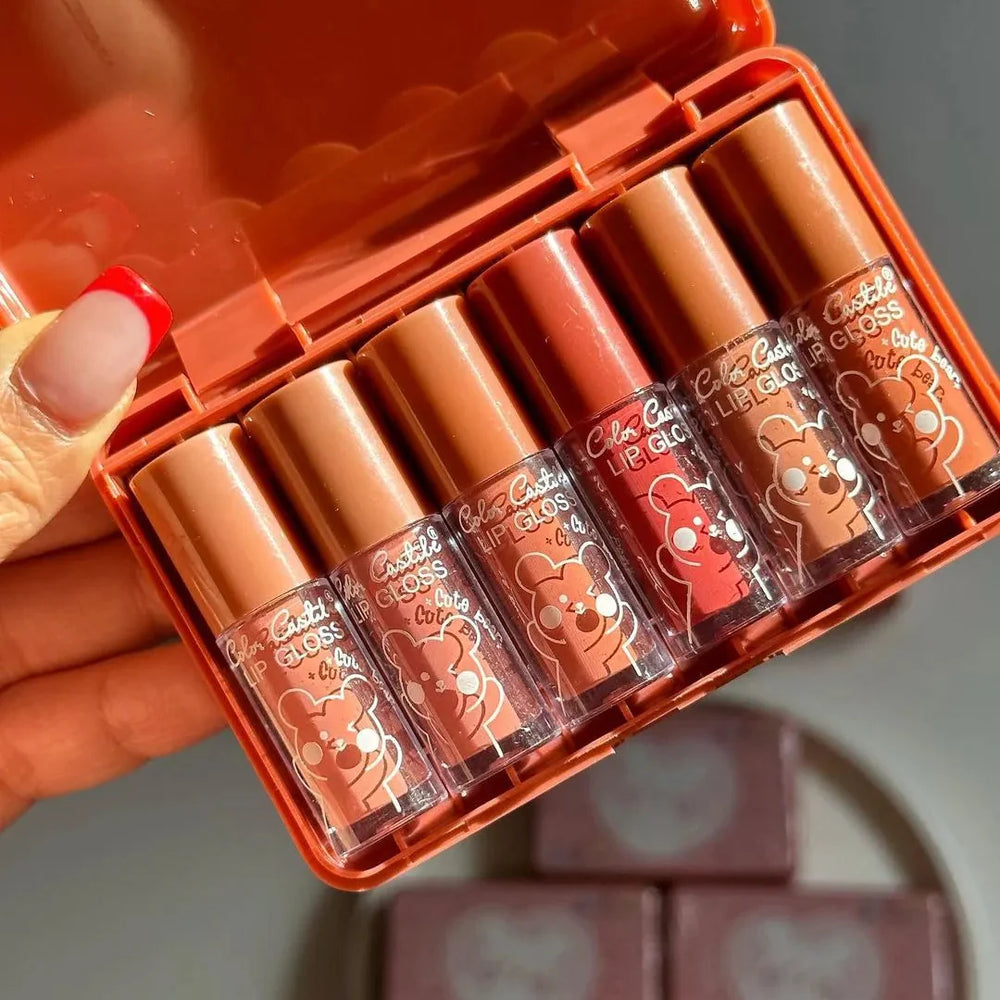 Color Castle Mini Bear Lip Gloss – Waterproof & Long-Lasting - 6 pcs Color Castle
