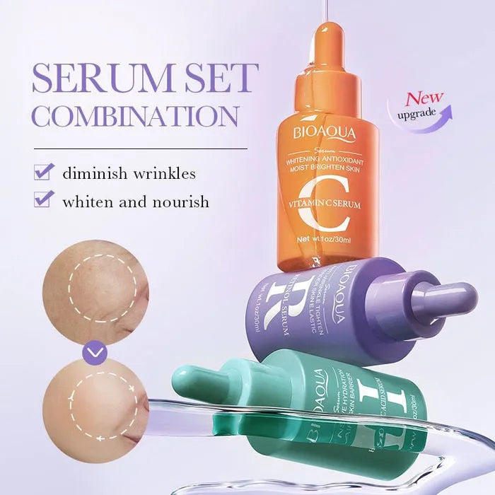 Bioaqua 3‑in‑1 Whitening Anti‑Wrinkle Hyaluronic Acid Serum - 30ml Each Bioaqua