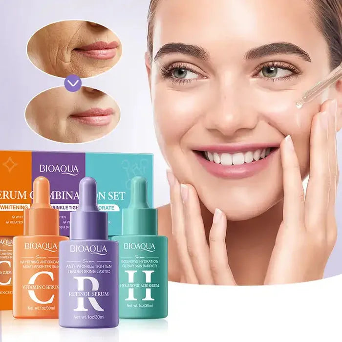 Bioaqua 3‑in‑1 Whitening Anti‑Wrinkle Hyaluronic Acid Serum - 30ml Each Bioaqua